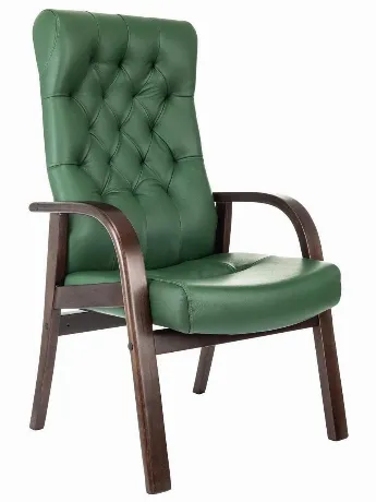 Кресло Бюрократ T-9928WALNUT-CF, зеленый, кожа, на ножках, дерев...