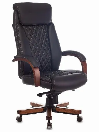 Кресло руководителя Бюрократ T-9924WALNUT черный, кожа, с подгол...