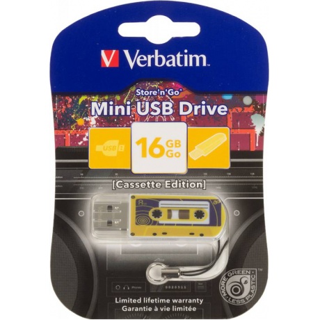Флешка Verbatim 16Gb Mini Cassette Edition 49399 USB2.0 желтый/рисунок - фото 2
