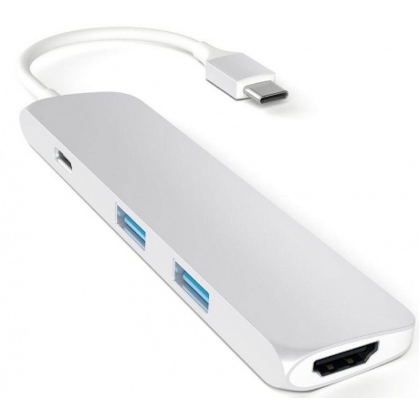 USB адаптер Satechi Slim Aluminum Type-C Multi-Port Adapter with Type-C Charging Port Silver (ST-CMAS) - фото 1