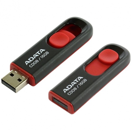 Флешка A-Data 16Gb C008 (AC008-16G-RKD) USB2.0 Black/Red - фото 2