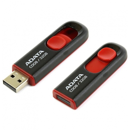 Флешка A-Data 32Gb C008 (AC008-32G-RKD) USB2.0 Black/Red - фото 2