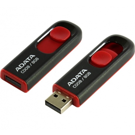 Флешка A-Data 8Gb C008 (AC008-8G-RKD) USB2.0 Black/Red - фото 2