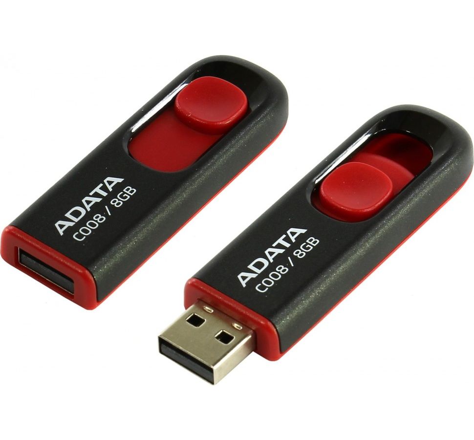 Флешка A-Data 8Gb C008 (AC008-8G-RKD) USB2.0 Black/Red – купить в Самаре |  интернет-магазин KotoFoto.ru