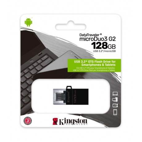 Флешка Kingston 128Gb DataTraveler microDuo 3.0 G2 (DTDUO3G2/128GB) USB 3.0 черный - фото 1