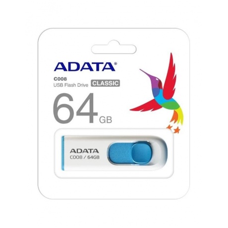 Флешка A-Data 64Gb C008 (AC008-64G-RWE) USB2.0 White/Blue - фото 3