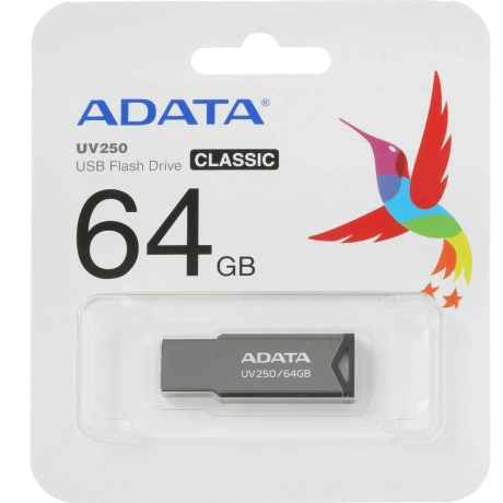 Флешка A-Data UV250 64Gb (AUV250-64G-RBK) USB2.0 серебристый