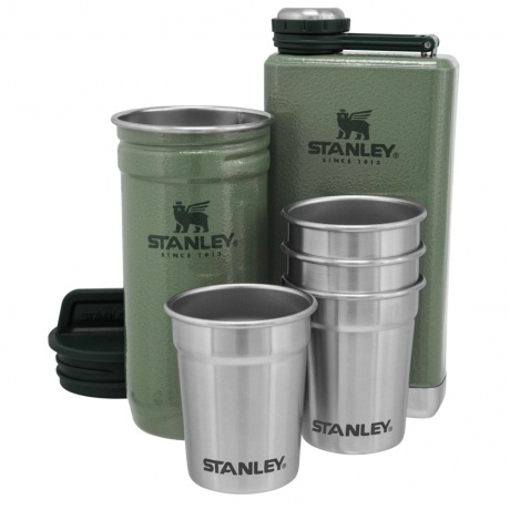 Набор подарочный Stanley Adventure (фляга 0,23 л+стопки 4 шт по 59 мл+футляр), темно-зеленый - фото 1