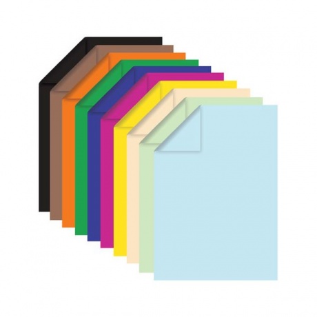 Цветная бумага А4 ТОНИРОВАННАЯ В МАССЕ, 100 листов 10 цветов, склейка, 80 г/м2, BRAUBERG, 210х297 мм, 124715 - фото 2