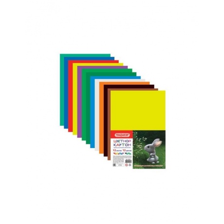 Картон цветной А4 немелованный, 12 листов 12 цветов, в пакете, ПИФАГОР, 200х283 мм, 128011, (11 шт.) - фото 1