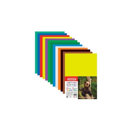 Картон цветной А4 немелованный, 24 листов 12 цветов, в пакете, ПИФАГОР, 200х283 мм, 128012, (10 шт.) - фото 1