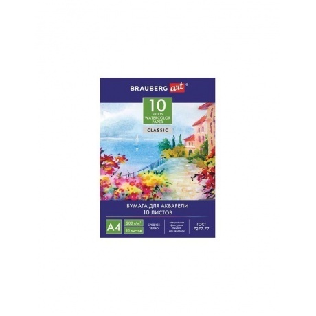 Папка для акварели А4 210х297 мм 10 л BRAUBERG внутренний блок 200 гм2 бумага ГОСТ 7277-77 125225 10 шт 220₽