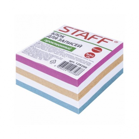 Блок для записей STAFF проклеенный, куб 9х9х5 см, цветной, чередование с белым, 129200, (6 шт.) - фото 1