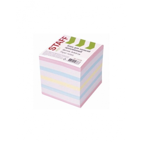 Блок для записей STAFF проклеенный, куб 9х9х9 см, цветной, чередование с белым, 129208 - фото 1