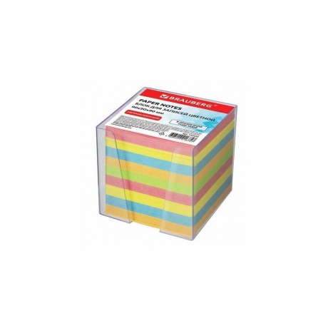 Блок для записей BRAUBERG в подставке прозрачной, куб 9х9х9 см, цветной, 122225 - фото 1