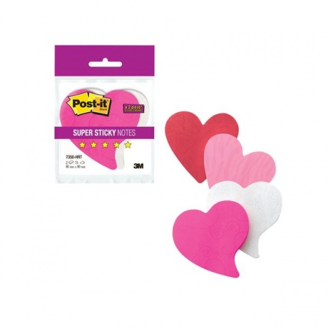 Блоки самоклеящиеся (стикеры) POST-IT Super Sticky, комплект 2 шт., Сердце, 75 л., розовые/белые, 7350-HRT - фото 1