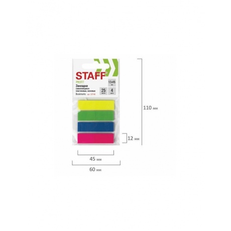 Закладки клейкие STAFF НЕОНОВЫЕ пластиковые, 45х12 мм, 4 цвета х 25 листов, европодвес, 127148, (15 шт.) - фото 5