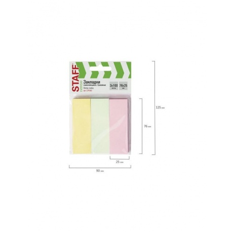 Закладки клейкие бумажные STAFF, 76х25 мм, 3 цвета х 100 листов, 129360, (12 шт.) - фото 5