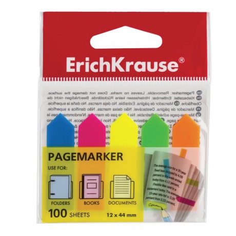 Закладки клейкие ERICH KRAUSE Neon Arrows, 44х12 мм, 5 цветов х 20 листов, в пластиковой книжке, 31178 - фото 1