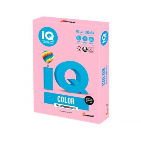 Бумага IQ color, А4, 80 г/м2, 500 л., пастель розовый фламинго, OPI74 - фото 1