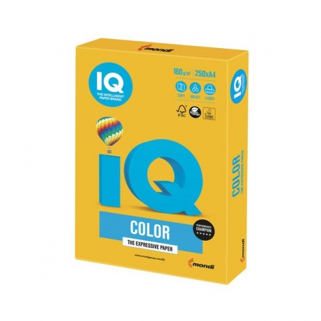 Бумага IQ color, А4, 160 г/м2, 250 л., интенсив, солнечно-желтая, SY40 - фото 1