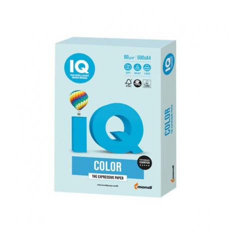 Бумага IQ color, А4, 80 г/м2, 500 л., пастель, светло-голубая, BL29 - фото 1