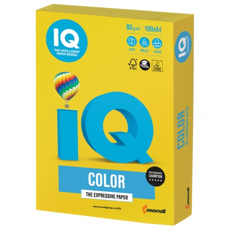 Бумага IQ color, А4, 80 г/м2, 100 л., интенсив ярко-желтая IG50 - фото 1