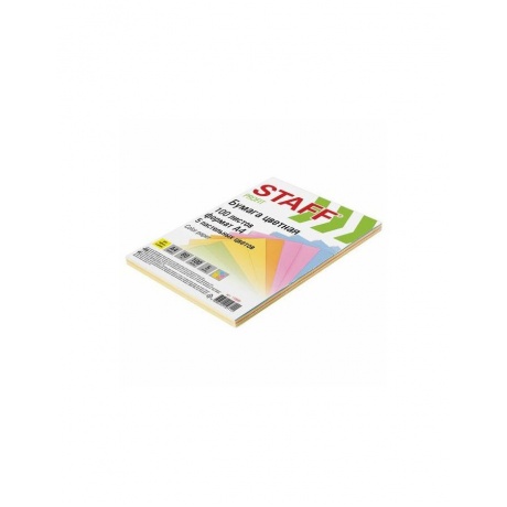 Бумага цветная STAFF color, А4, 80 г/м2, 100 л., микс (5 цв. х 20 л.), пастель, для офиса и дома, 110889 - фото 2