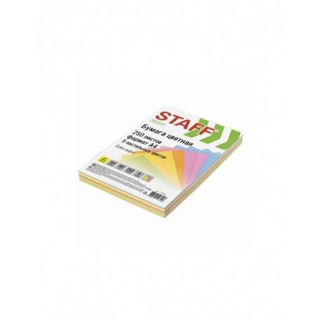Бумага цветная STAFF color, А4, 80 г/м2, 250 л., микс (5 цв. х 50 л.), пастель, для офиса и дома, 110890 - фото 2