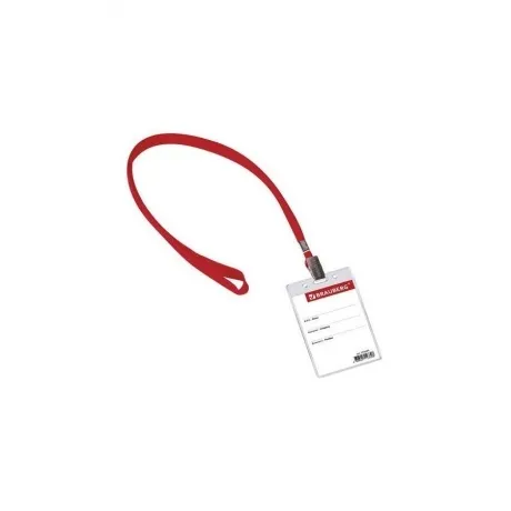 Бейдж вертикальный (90х60 мм) на красной ленте 45 см, BRAUBERG, ...