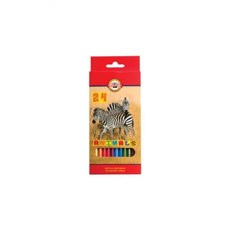 Карандаши цветные KOH-I-NOOR Animals, 24 цвета, грифель 2,8 мм, заточенные, европодвес, 3554024008KSRU - фото 1