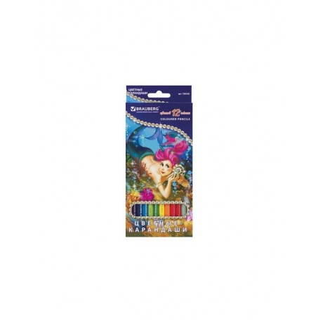 Карандаши цветные BRAUBERG Морские легенды, 12 цв., заточенные, картонная упаковка с блестками, 180538, (6 шт.) - фото 1