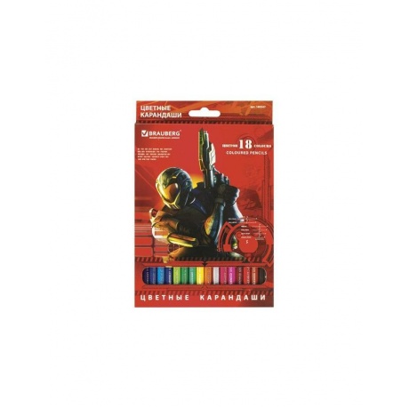 Карандаши цветные BRAUBERG Star Patrol, 18 цветов, заточенные, картонная упаковка, 180547 - фото 1
