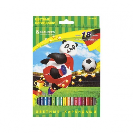 Карандаши цветные BRAUBERG Football match, 18 цветов, заточенные, картонная упаковка, 180549 - фото 1