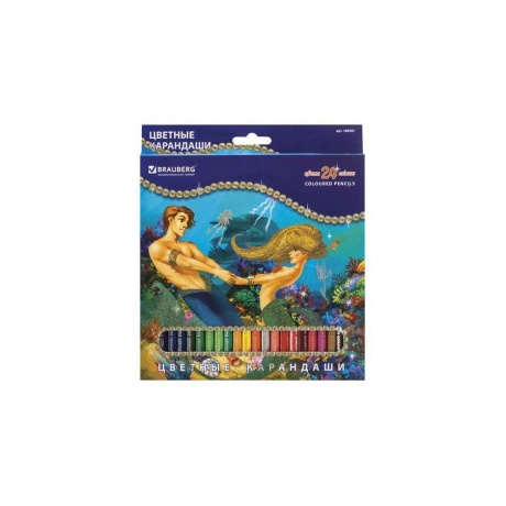 Карандаши цветные BRAUBERG Морские легенды, 24 цвета, заточенные, картонная упаковка с блестками, 180561 - фото 1