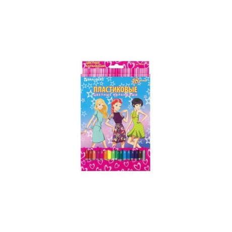 Карандаши цветные BRAUBERG Pretty Girls, 18 цветов, пластиковые, заточенные, картонная упаковка, 180580 - фото 1
