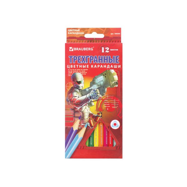 

Карандаши цветные BRAUBERG Star Patrol, 12 цв., трехгранные, заточенные, картонная упаковка, 180595, (6 шт.)