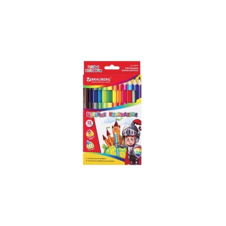 Карандаши цветные утолщенные BRAUBERG, 12 цветов, трехгранные, картонная упаковка, 180836 - фото 1