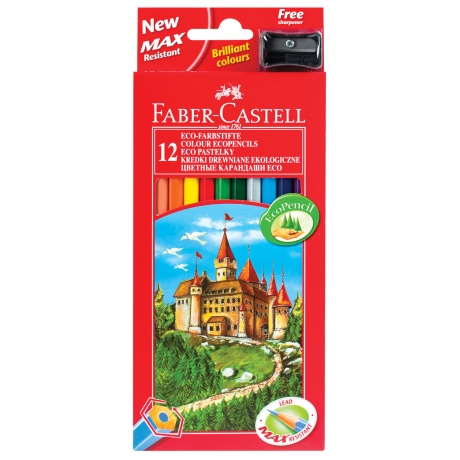 Карандаши цветные FABER-CASTELL ECO Замок, 12 цв., с точилкой, картонная упаковка с европодвесом, 120112 - фото 1