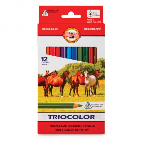 Карандаши цветные утолщенные KOH-I-NOOR Triocolor, 12 цветов, трехгранные, 5,6 мм, заточенные, 3142012005KS - фото 1