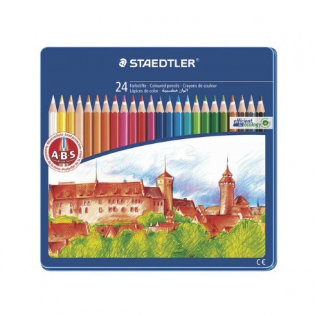 Карандаши цветные STAEDTLER (Германия) Noris club, 24 цвета, заточенные, металлический пенал, 145 CM24 - фото 1