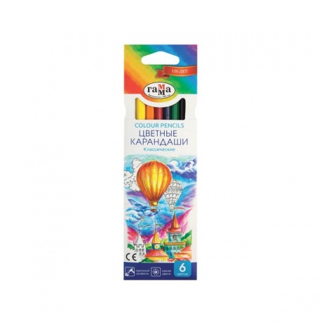 Карандаши цветные ГАММА Классические, 6 цветов, заточенные, шестигранные, картонная упаковка, 050918_01, (12 шт.) - фото 1