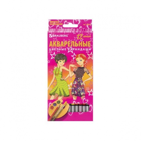 Карандаши цветные акварельные BRAUBERG Pretty Girls, 12 цветов, заточенные, картонная упаковка, 180567 - фото 1