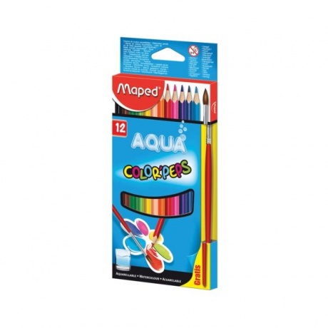 Карандаши цветные акварельные MAPED (Франция) Color Pep's, 12 цветов + кисть, 2,9 мм, европодвес, 836011 - фото 1