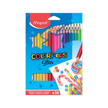 Карандаши цветные MAPED (Франция) Color Pep's, 36 цв, трехгранные, заточенные, европодвес - фото 1