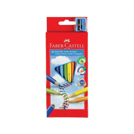 Карандаши цветные утолщенные FABER-CASTELL Jumbo 10 цв, трехгранные, с точилкой - фото 1