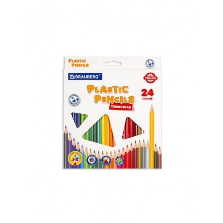 Карандаши цветные пластиковые BRAUBERG PREMIUM, 24 цвета, трехгранные, грифель мягкий 3 мм, 181663 - фото 1