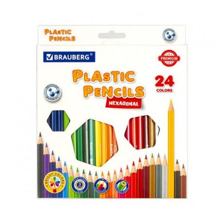 Карандаши цветные пластиковые Brauberg Premium 24 цвета 181668 - фото 1