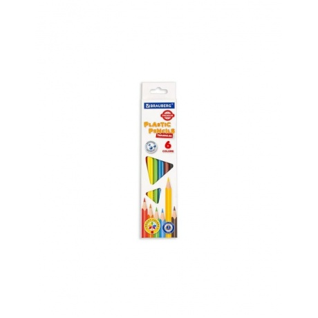 Карандаши цветные пластиковые BRAUBERG PREMIUM, 6 цветов, трехгранные, грифель мягкий 3 мм, 181660 (24 шт.) - фото 1