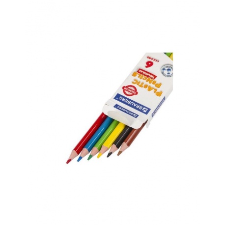 Карандаши цветные пластиковые BRAUBERG PREMIUM, 6 цветов, трехгранные, грифель мягкий 3 мм, 181660 (24 шт.) - фото 4